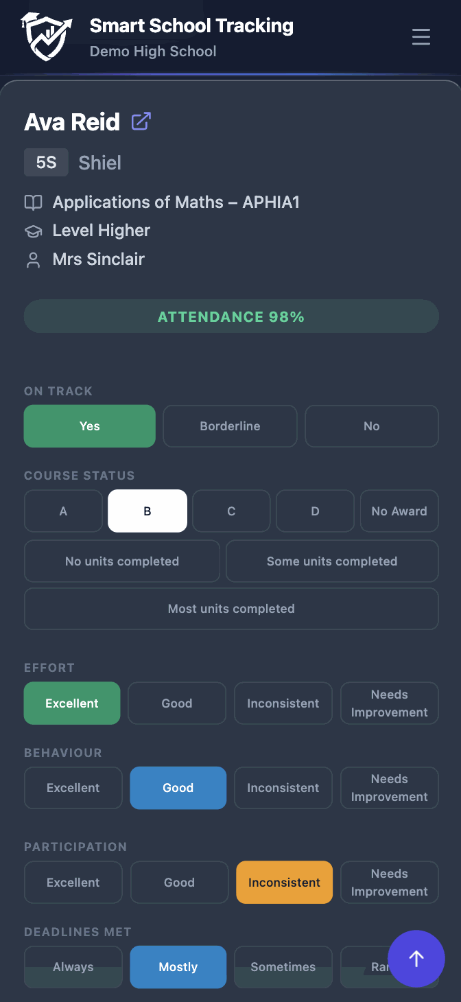 Smart School Mobile pupil tracking software Scotland and school reporting interface