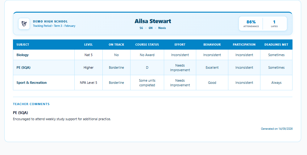 Report Template 9 - Attainment Matrix