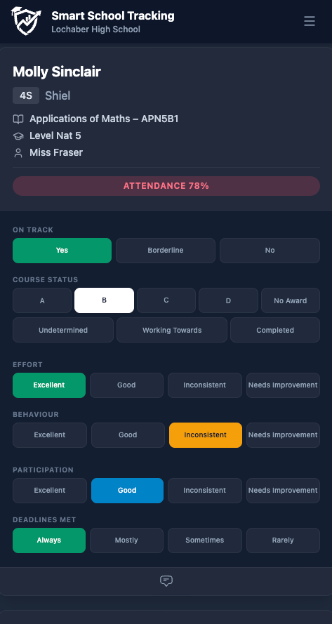 Smart School Tracking mobile app interface on smartphone